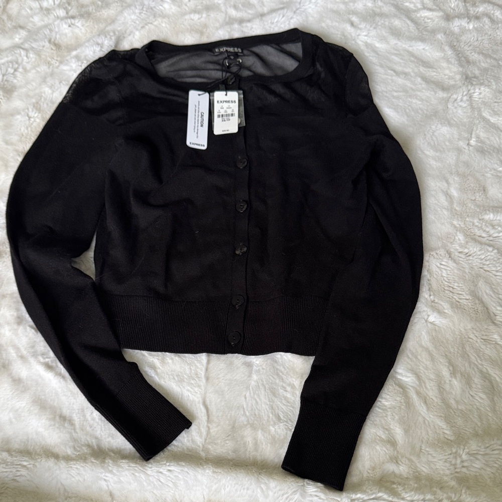 Express Black Women's Cardigan Sweater with mesh details